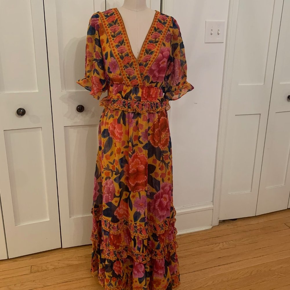 FARM Rio Yellow Floral Dream Maxi Dress Tapestry NWT